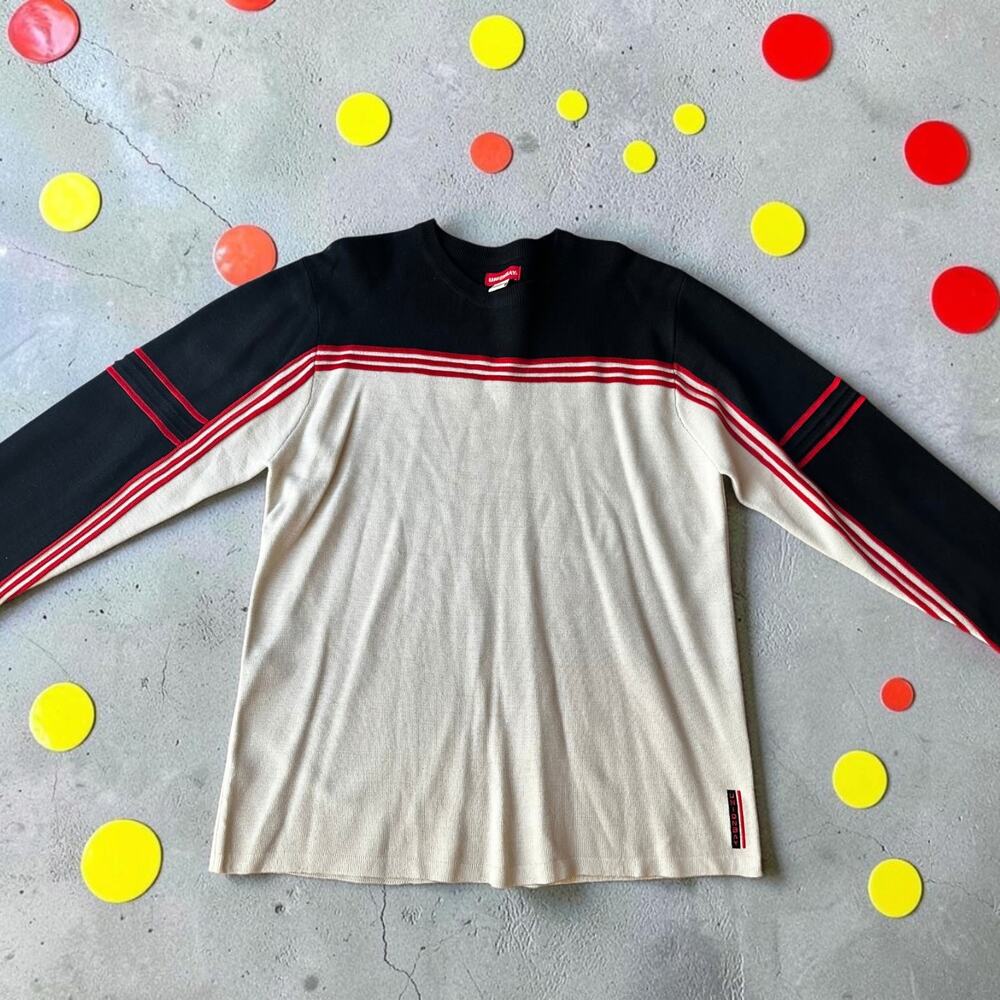 Vintage 90s Union Bay Sweater Large Made in Australia Black Red Cream